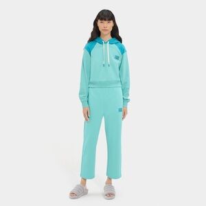 UGG Mallory Cropped Hoodie & Cropped Sweat Pants Teal Colorblock Set Size Large